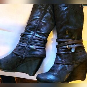 BareTraps Dark Brown Wedge Knee Boots Size 7